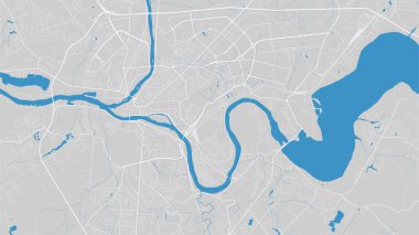 Nehir haritası, Kaunas şehri, Litvanya. Su yolu, su akışı, gri arka plan haritasında mavi. Vektör illüstrasyonu, ayrıntılı siluet.