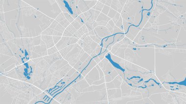 River Warta map, Poznan city, Poland. Watercourse, water flow, blue on grey background road map. Vector illustration, detailed silhouette.