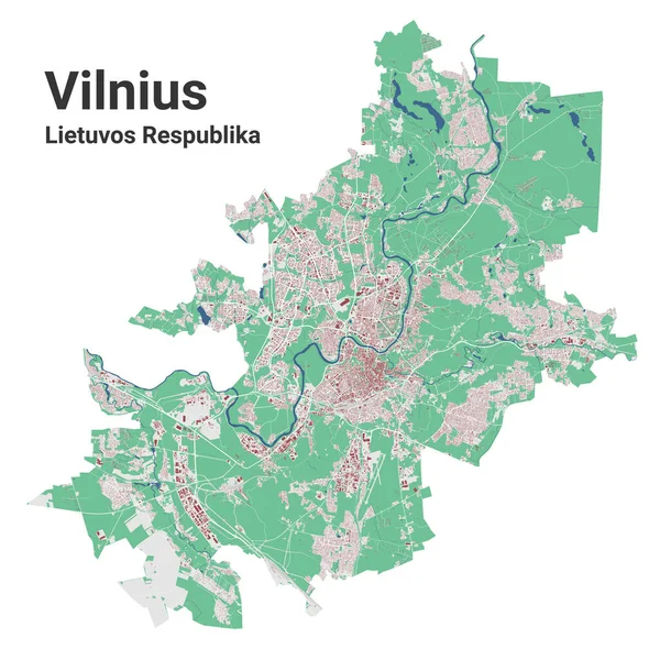 Mapa Vilna Fronteras Administrativas Detalladas Mapa Metropolitano Lituania Río Neris — Archivo Imágenes Vectoriales