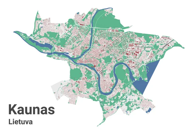 Mapa Kaunas Fronteras Administrativas Detalladas Mapa Metropolitano Río Neman Carreteras — Archivo Imágenes Vectoriales