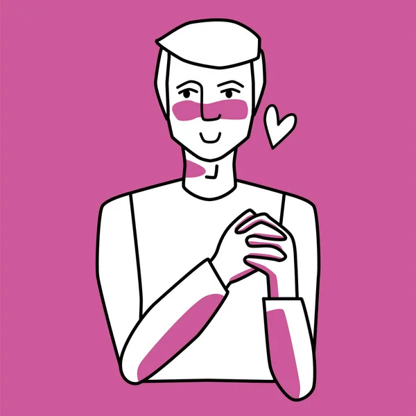 Homme Adulte Amoureux Tenant Ses Mains Rose Blanc Art Linéaire — Image vectorielle