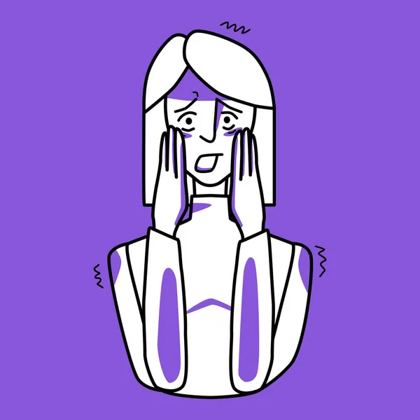 Dama Asustada Emoción Miedo Púrpura Blanca Miedo Medio Cuerpo Mujer — Archivo Imágenes Vectoriales