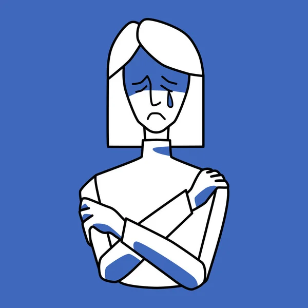 Mujer Triste Emoción Dolor Azul Blanco Melancolía Criada Dibujo Medio — Archivo Imágenes Vectoriales