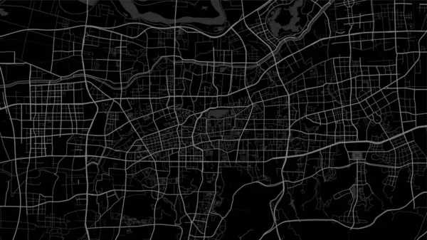 ダークブラック済南市周辺のベクトル背景マップ 道路や水のイラスト ワイドスクリーンの割合 デジタルフラットデザインロードマップ — ストックベクタ