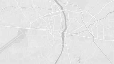 Beyaz ve açık gri Adana şehir alanı vektör arkaplan haritası, yollar ve su çizimleri. Geniş ekran oranı, dijital düz tasarım yol haritası.