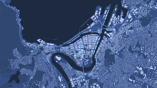 Póster Detallado Mapa Vectorial Azul Trondheim City Administrative Área Panorama — Vector de stock