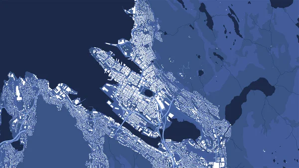 Póster Detallado Mapa Vectorial Azul Bergen Área Administrativa Ciudad Panorama — Vector de stock