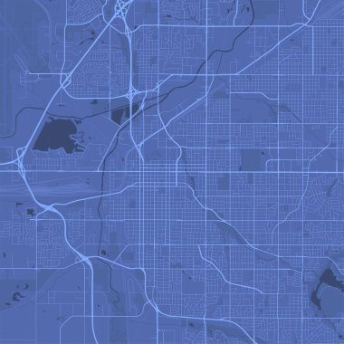 Mavi Lincoln haritası, Nebraska, detaylı belediye haritası. Ufuk çizgisi manzarası. Lincoln bölgesinin dekoratif grafik turist haritası. Telif hakkı serbest vektör illüstrasyonu.