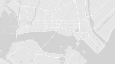 Beyaz ve açık gri Shantou şehir alanı vektör arkaplan haritası, yollar ve su çizimleri. Geniş ekran oranı, dijital düz tasarım yol haritası.