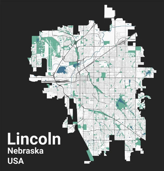 Χάρτης Λίνκολν Πρωτεύουσα Της Πολιτείας Της Νεμπράσκα Των Ηπα Χάρτης — Διανυσματικό Αρχείο