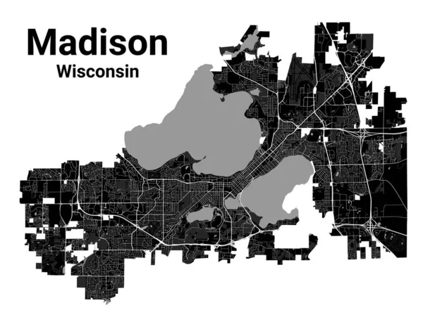 Χάρτης Μάντισον Πρωτεύουσα Της Πολιτείας Ουισκόνσιν Των Ηπα Δημοτικά Διοικητικά — Διανυσματικό Αρχείο