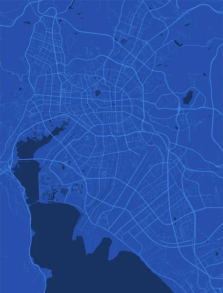 昆明市行政区の詳細な地図ポスター 青いスカイラインのパノラマ 昆明の領土の装飾的なグラフィック観光マップ ロイヤリティフリーベクトルイラスト — ストックベクタ