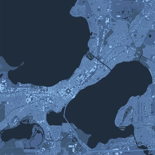 Blue Madison Karta Wisconsin Detaljerad Kommunkarta Skyline Panorama Dekorativ Grafisk — Stock vektor