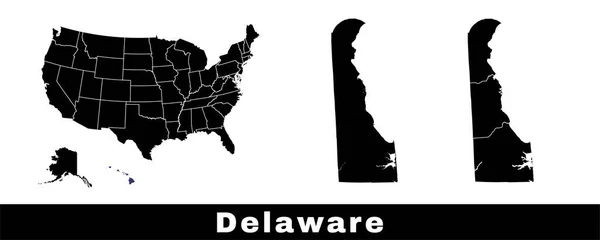 Map Delaware State Usa Set Delaware Maps Outline Border Counties — Stock Vector