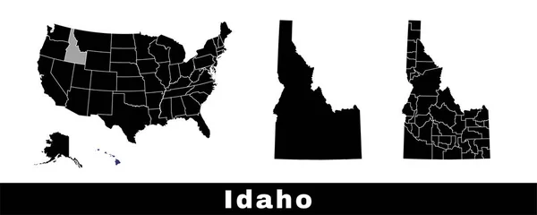 Mapa Stanu Idaho Usa Zestaw Map Idaho Obrysem Granicy Hrabstw — Wektor stockowy