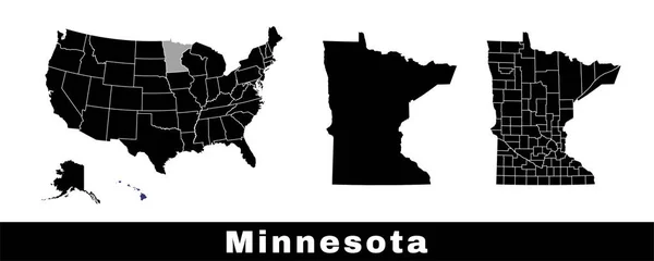 Mappa Statale Del Minnesota Stati Uniti Serie Mappe Del Minnesota — Vettoriale Stock