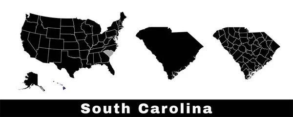 Carte État Caroline Sud États Unis Ensemble Cartes Caroline Sud — Image vectorielle
