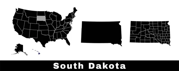 Mappa Statale Del Dakota Del Sud Stati Uniti Set Mappe — Vettoriale Stock