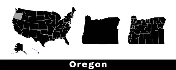 Державна Мапа Штату Орегон Сша Карти Сета Орегону Контурами Меж — стоковий вектор