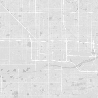 Phoenix, Arizona 'nın şehir vektör haritası. Vektör illüstrasyonu, Phoenix haritası gri tonlu siyah beyaz sanat posteri. Yollu yol haritası, metropol şehir manzaralı.