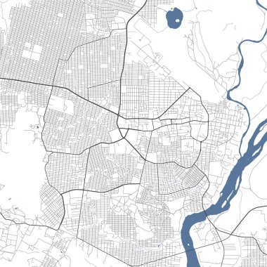 Juba haritası, Güney Sudan 'ın başkenti. Nehirleri, yolları, parkları ve demiryolları olan belediye yönetim alanı haritası. Vektör illüstrasyonu.