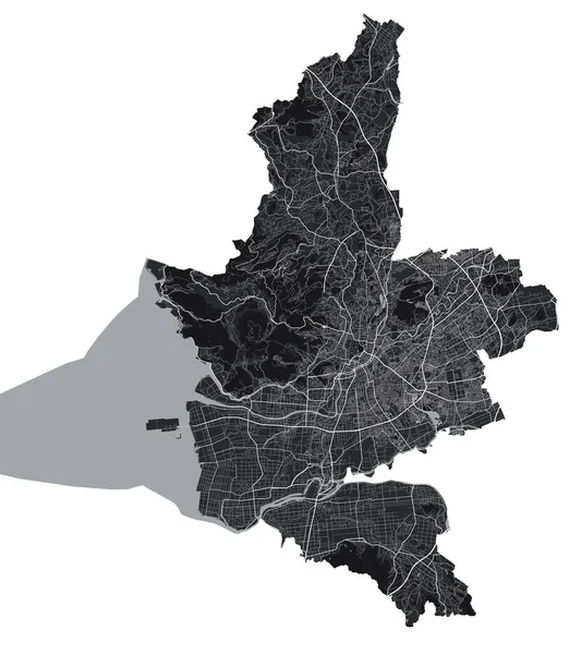 熊本地图 熊本市行政区划的详细矢量图 城市景观海报都市地图集 黑色土地 有白色的道路和大道 白人背景 — 图库矢量图片