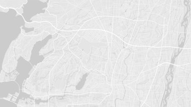 Beyaz ve açık gri Hamamatsu şehir alanı vektör arkaplan haritası, yollar ve su çizimleri. Geniş ekran oranı, dijital düz tasarım yol haritası.