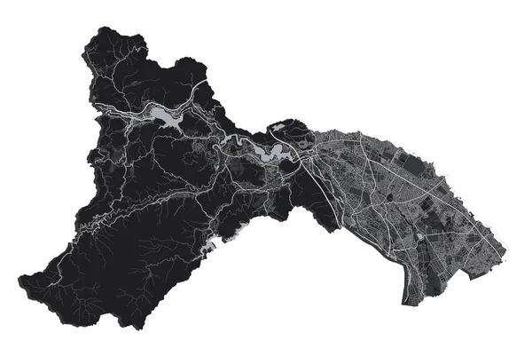 相模原地図 相模原市行政区の詳細なベクターマップ 都市景観ポスター大都市のアリアビュー 白い道路や道路と黒の土地 — ストックベクタ