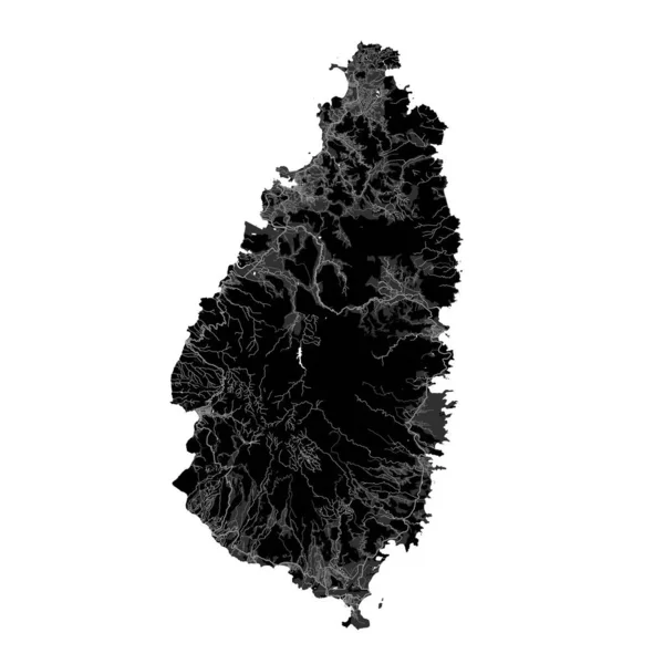 加勒比岛国的圣卢西亚黑人地图 详细地图 附有行政边界 海岸线 海洋和森林 城市和道路 — 图库矢量图片