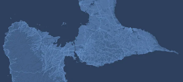 加勒比岛屿瓜德罗普岛蓝色地图 法国的群岛和海外省和地区 市区城市景观矢量图解 — 图库矢量图片