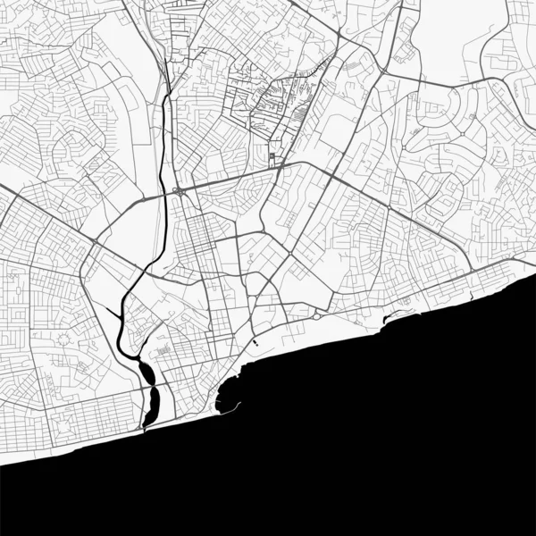 Accra Város Térképe Ghána Városi Fekete Fehér Poszter Útiterv Kép — Stock Vector