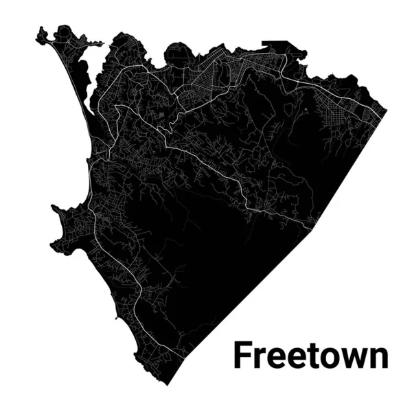 Karte Von Freetown Sierra Leone Detaillierte Schwarze Karte Des Verwaltungsgebiets — Stockvektor