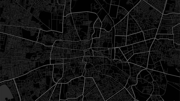 Mörksvart Indore Stadsområde Vektor Bakgrundskarta Vägar Och Vatten Illustration Bredbildsandel — Stock vektor
