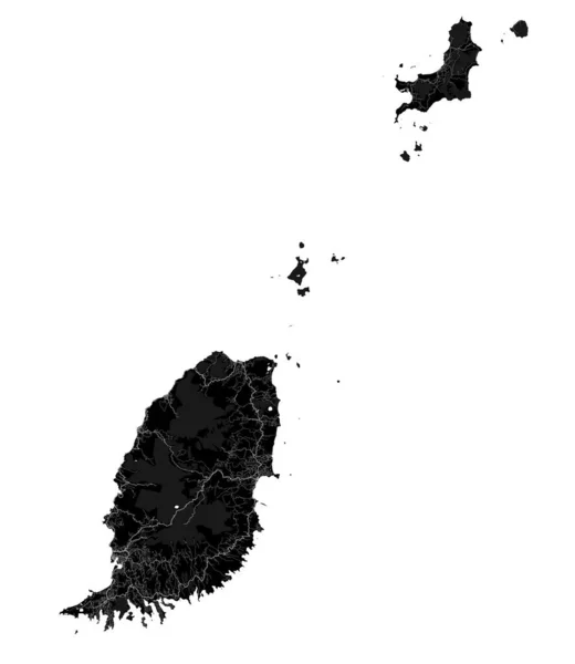 Schwarze Karte Von Grenada Karibischer Inselstaat Detaillierte Karte Mit Verwaltungsgrenze — Stockvektor