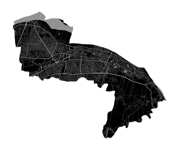 パトナ地図 パトナ市行政区の詳細なベクトルマップ 都市景観ポスター大都市のアリアビュー 白い道路や道路と黒の土地 — ストックベクタ