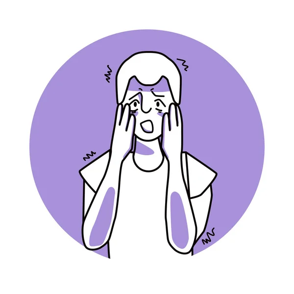 Garçon Effrayé Émotion Peur Expression Faciale Avec Des Gestes Peur — Image vectorielle