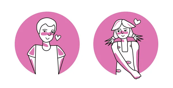 Shy Boy Girl Emotion Love Circle Icon Facial Expression Gestures — Stock Vector