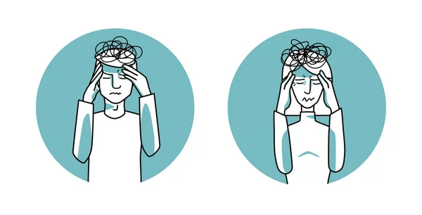 Homme Femme Stressés Avec Émotion Cercle Anxiété Icône Expression Faciale — Image vectorielle