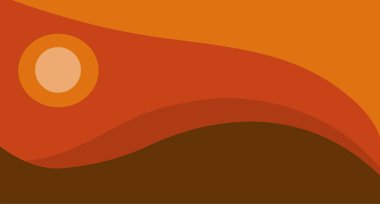 Turuncu, kırmızı ve kahverengi arkaplan manzaralı bir güneş ya da ay. Cadılar Bayramı çizgisi düz vektör çizimi.