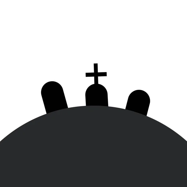 丘の上に3つの墓 シンプルなアイコンフラットデザインイラスト ハロウィンオブジェクト十字架の墓 — ストックベクタ