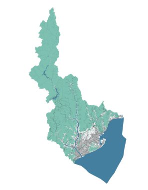 Shizuoka haritası. Shizuoka şehir yönetim bölgesinin detaylı haritası. Şehir manzarası manzarası. Otoyolları, nehirleri olan bir yol haritası. Telif hakkı serbest vektör illüstrasyonu.