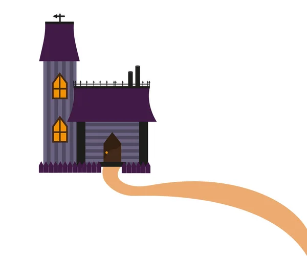 Μικρό Κάστρο Σπίτι Πύργο Και Δρόμο Βικτωριανό Στυλ Επίπεδη Σχεδίαση — Διανυσματικό Αρχείο