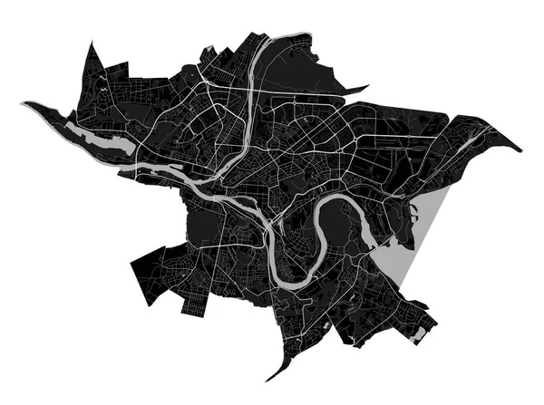 Plan Miasta Kowna Szczegółowe Granice Administracyjne Czarno Biała Mapa Miasta — Wektor stockowy