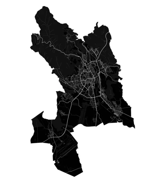 Mapa Kosice Mapa Preto Detalhado Área Administrativa Cidade Kosice Cityscape — Vetor de Stock