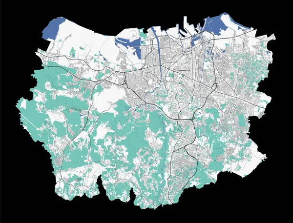 Mapa Palembang Mapa Detallado Palembang Ciudad Área Administrativa Paisaje Urbano — Vector de stock