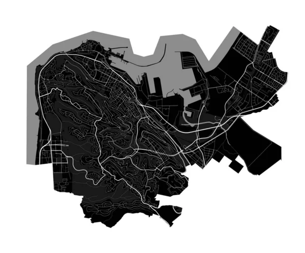 Карта Хайфы Подробная Черная Карта Административного Района Хайфы Городской Плакат — стоковый вектор
