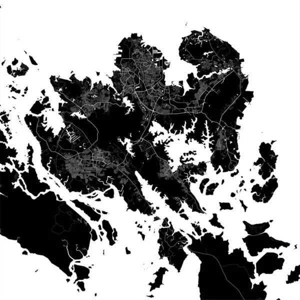 Batam Karte Detaillierte Schwarze Karte Des Verwaltungsgebiets Der Stadt Batam — Stockvektor