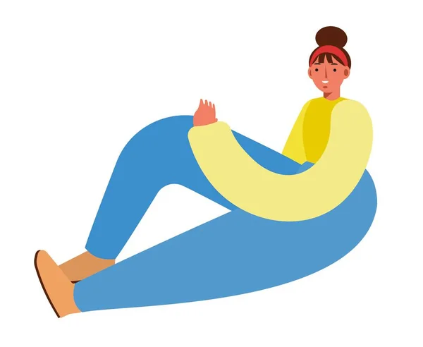 Kadın Yerde Oturuyor Dinleniyor Kadın Pantolon Uzun Kollu Ceket Giyiyor — Stok Vektör