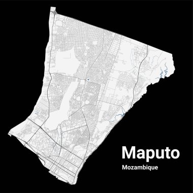 Maputo, Mozambique map. Detailed map of Maputo city administrative area. Cityscape panorama. Royalty free vector illustration. Road map with highways, rivers. clipart