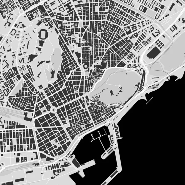 Mappa Dettagliata Bianco Nero Alacant Con Edifici — Vettoriale Stock